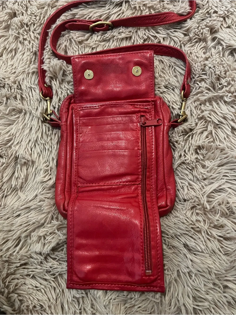 Vintage Red Leather Crossbody Bag Made in USA Victoria Leather Co